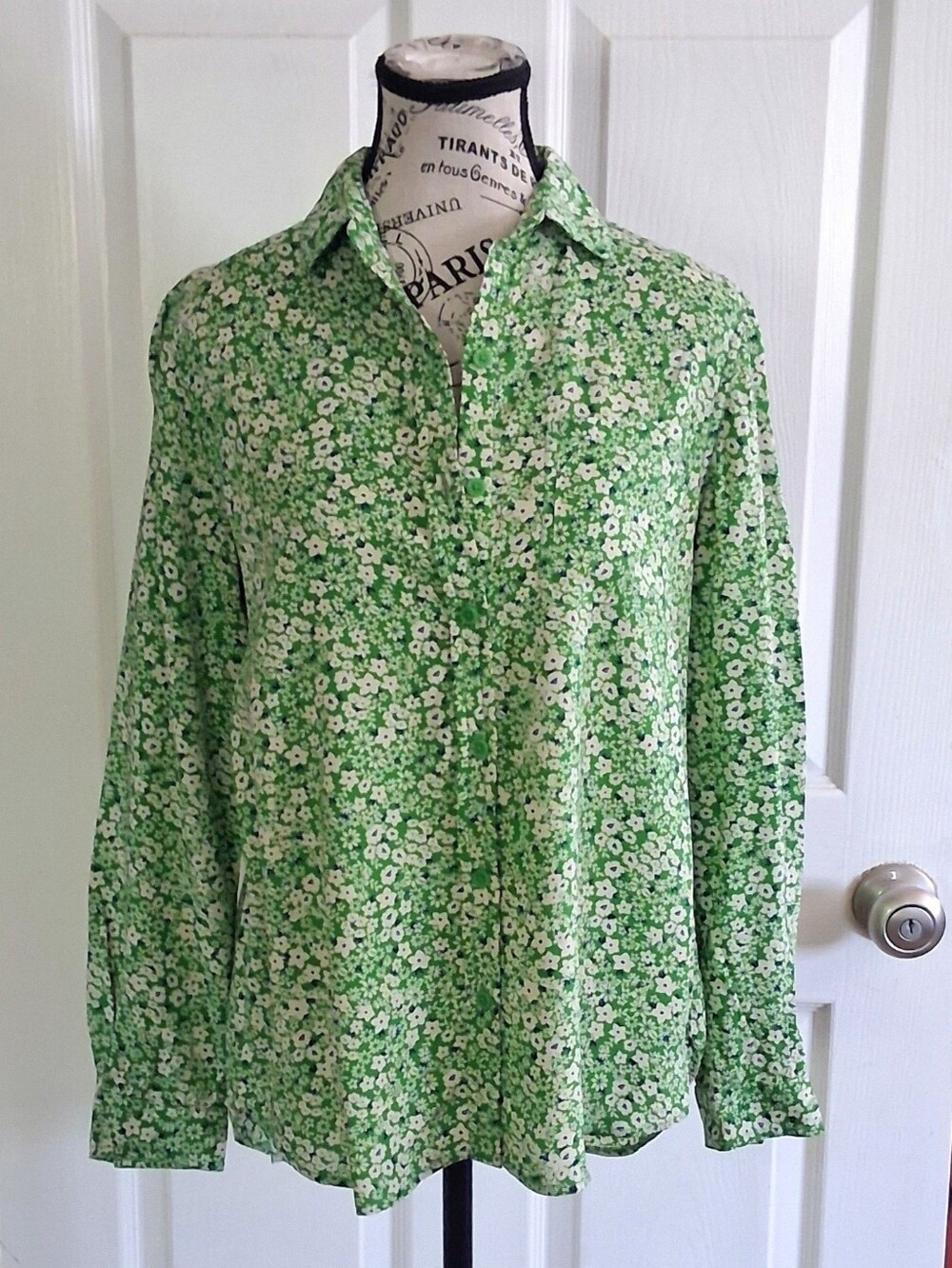 Beach Lunch Lounge Green Floral Viscose Button Up Blouse Small